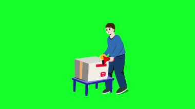 Kutu ve paket alfa kanalı olan adam transparan yeşil ekran