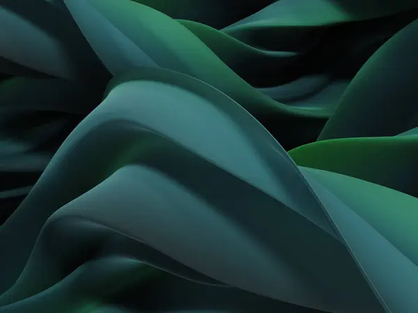 3D緑の抽象ツイスト折り目形状とグラデーション背景壁紙レンダリング — ストック写真