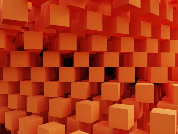 オレンジ色の3Dキューブ抽象対称パターン幾何学的背景壁紙イラスト — ストック写真