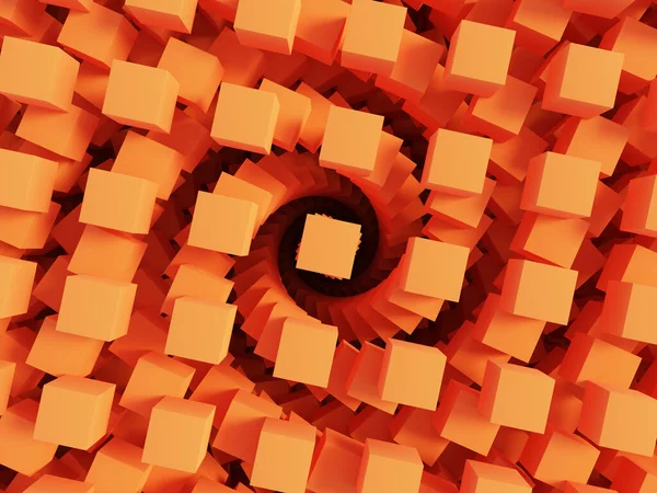 円形のパターンとオレンジ色の背景の壁紙イラストと3Dキューブ抽象幾何学 — ストック写真