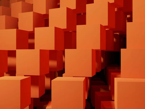 鮮やかなオレンジ色の背景の壁紙レンダリングと3Dキューブ抽象パターン幾何学 — ストック写真
