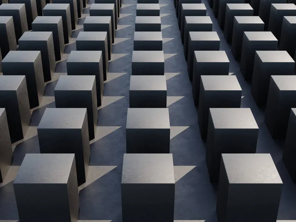 平面上の3D対称立方体パターン形状と暗いコンクリートテクスチャの背景壁紙レンダリング — ストック写真