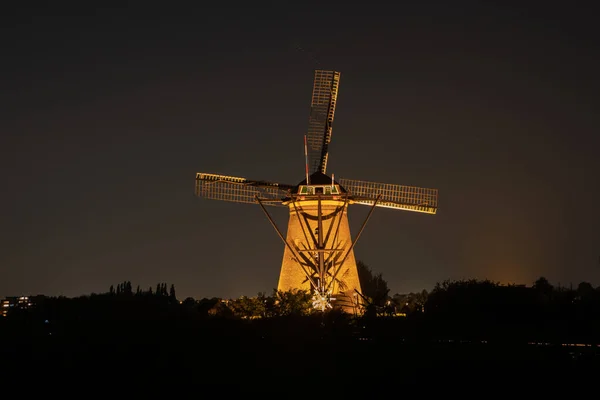 Molinos Viento Iluminados Kinderdijk Patrimonio Humanidad Los Países Bajos — Foto de Stock