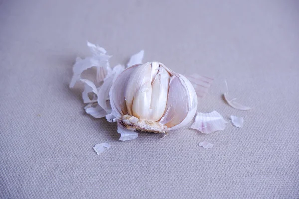 crushed garlic on a burlap background