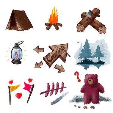 Güzel siyah beyaz çizgili bir ağaç resmi. Ağaçlar, yapraklar, mantarlar, hem küçük hem de büyük ağaçlar var. Tam bir resim oluşturmak için uygun