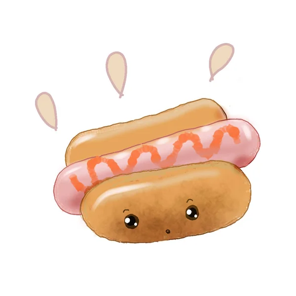 Hotdog Comida Arte Bonito Desenhos Animados — Fotografia de Stock
