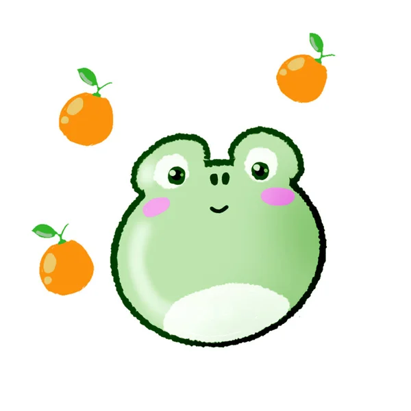 青蛙水果可爱动物绿色卡通片 — 图库照片