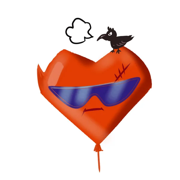 Orange Heart Balloons Orange Heart Balloons Wearing Black Glasses Crow — Stock Photo, Image