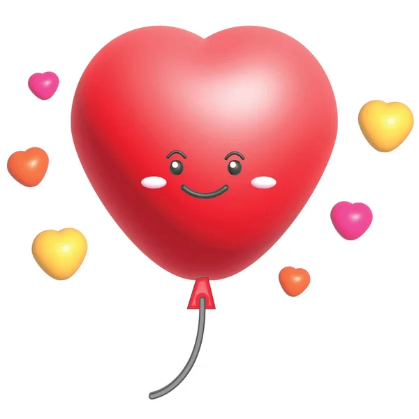 Velký Červený Balón Roztomilý Spoustou Barevných Srdcí Kolem Něj — Stock fotografie