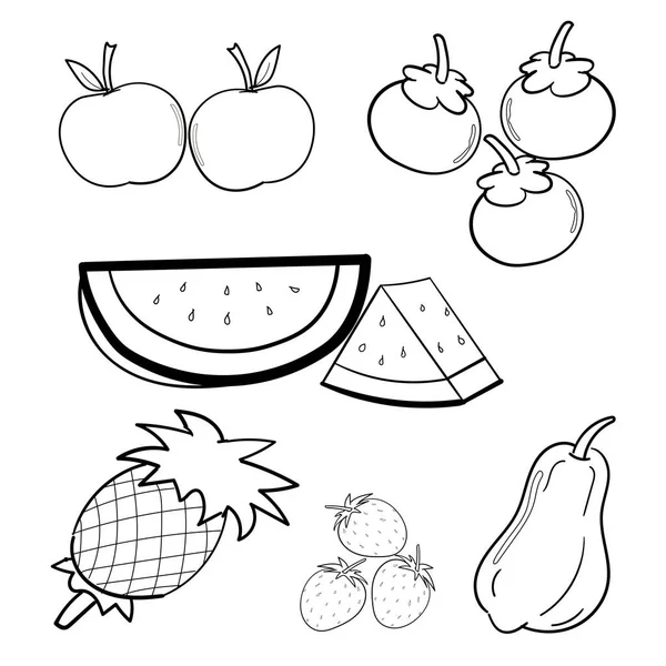 Muitos Tipos Desenhos Linha Frutas Bonito Apetitoso Padrões Desenhos Animados — Fotografia de Stock