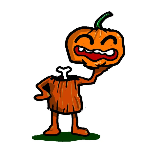 Monster Night October Party Pumpkin Scarecrow Scythe Skeleton — Stock Photo, Image