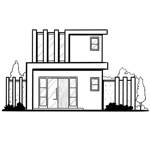 Haus Hausarchitektur Gebäude Skizze Residenzbau — Stockfoto