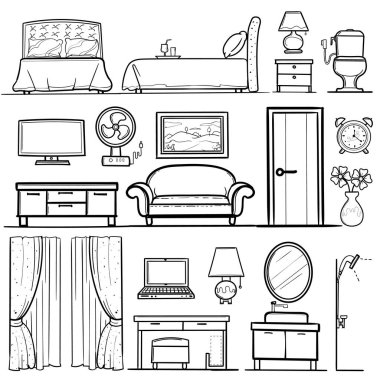 Yatak odası iç dizayn kanepe lamba perde oda mobilyası