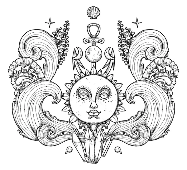 Ilustración Sirena Fantasía Carácter Mitológico Del Arte Línea Dibujado Mano —  Fotos de Stock
