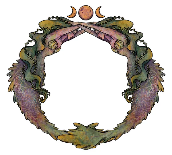 Illustrazione Sirena Fantasy Personaggio Mitologico Colorato Disegnato Mano Composizione Incisione — Foto Stock