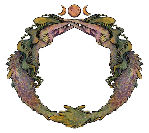 Illustrazione Sirena Fantasy Colore Disegnato Mano Oro Carattere Mitologico Composizione — Foto Stock