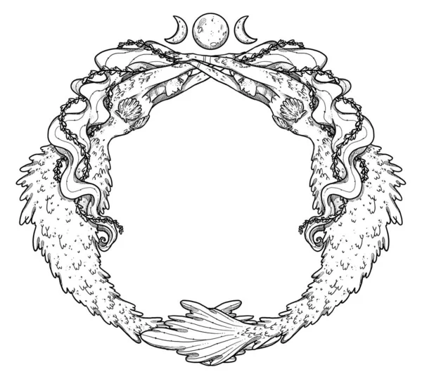 Fantasy Sjöjungfru Illustration Handritad Linje Konst Mytologiska Karaktär Undervattensgravyr Sammansättning — Stockfoto