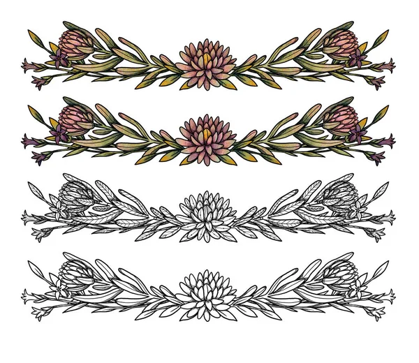 Квіткові Рами Boho Малюнок Намальованим Малюнком Лінійним Малюнком Квіткові Ілюстрації — стокове фото