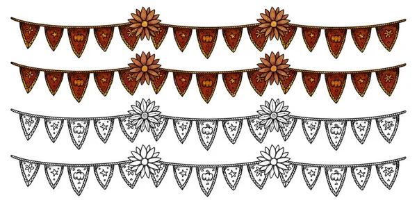 Conjunto Molduras Decorativas Outono Bandeiras Festivas Desenhadas Mão Crisântemo Guirlanda — Fotografia de Stock
