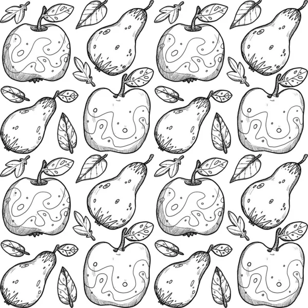 Decorative Autumn Patterns Hand Drawn Pears Apples Boho Vintage Collection — Stock Photo, Image