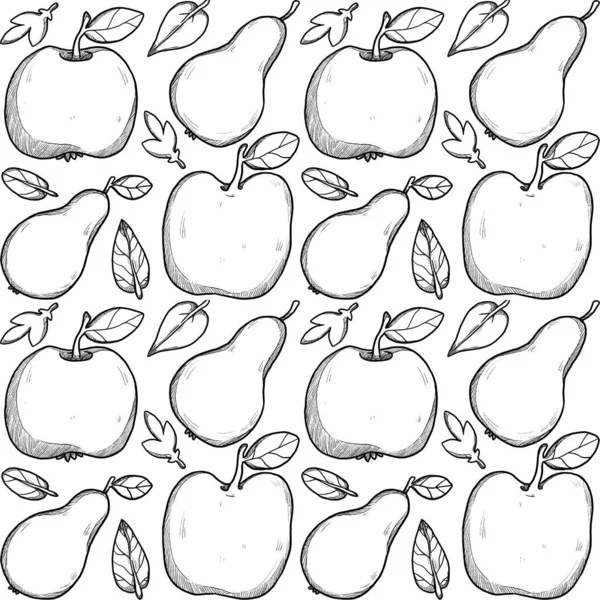 Dekoracyjne Jesienne Wzory Ręcznie Rysowane Gruszki Jabłka Kolekcja Boho Vintage — Zdjęcie stockowe