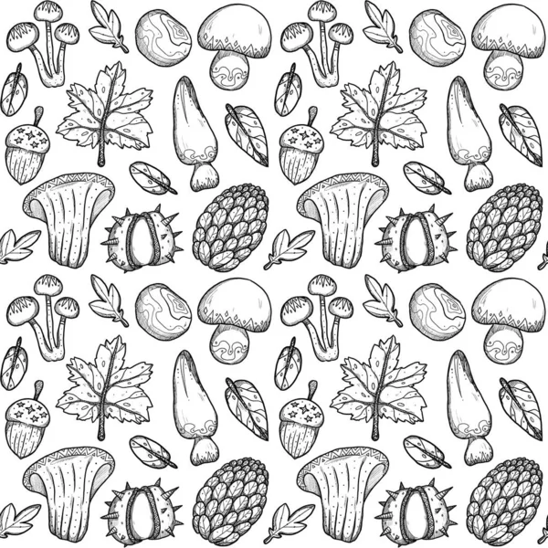 装飾的な秋のパターン 手描きの収穫 ボホとヴィンテージコレクション 秋の食料品 装飾的な性質 白に隔離されてる 様式化された線画 — ストック写真