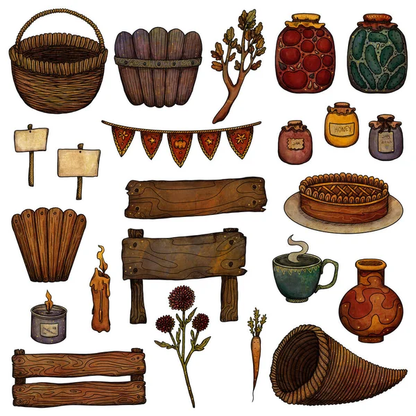 Conjunto Elementos Decorativos Cosecha Otoñal Artículos Para Feria Cosecha Colección — Foto de Stock