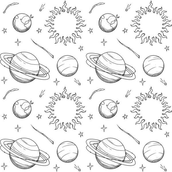 Пространственная Бесшовная Модель Ручной Рисунок Небесных Тел Планеты Звезды Солнце — стоковое фото
