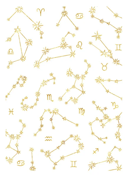 Boho Cosmic Poster Hand Drawn Color Gold Celestial Bodies Astronomy — Stock Photo, Image