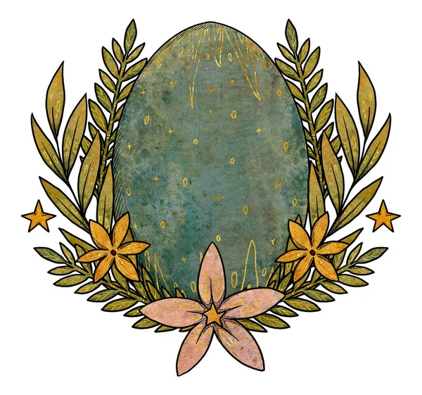 Composición Conejos Pascua Color Oro Enorme Huevo Flores Silueta Decorativa —  Fotos de Stock