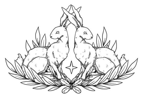 Composición Conejos Pascua Línea Arte Conejos Mariposas Silueta Decorativa Colección — Foto de Stock