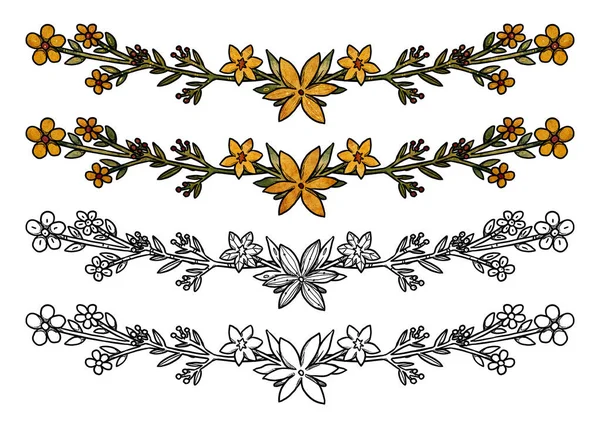Molduras Flores Boho Conjunto Arte Colorido Desenhado Mão Linha Ilustrações — Fotografia de Stock