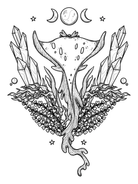 Fantasie Vis Illustratie Handgetekende Lijn Kunst Marien Leven Onderwater Gravure — Stockfoto