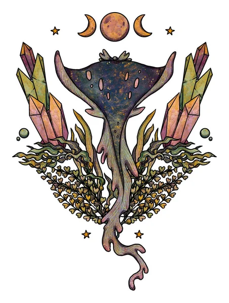 Фантастическая Иллюстрация Рыбы Ручной Рисунок Цвета Золотой Морской Жизни Подводная — стоковое фото