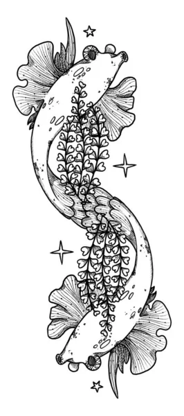 Ilustracja Ryb Fantazji Ręcznie Rysowane Życie Morskie Kompozycja Grawerowania Pod — Zdjęcie stockowe