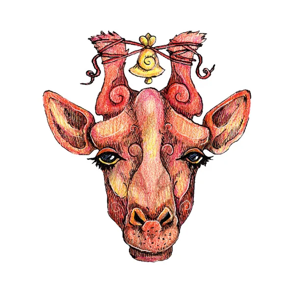Handgetekende Inkt Gekleurde Potloden Illustratie Van Giraffe Sprookjesdier Magisch Wezen — Stockfoto