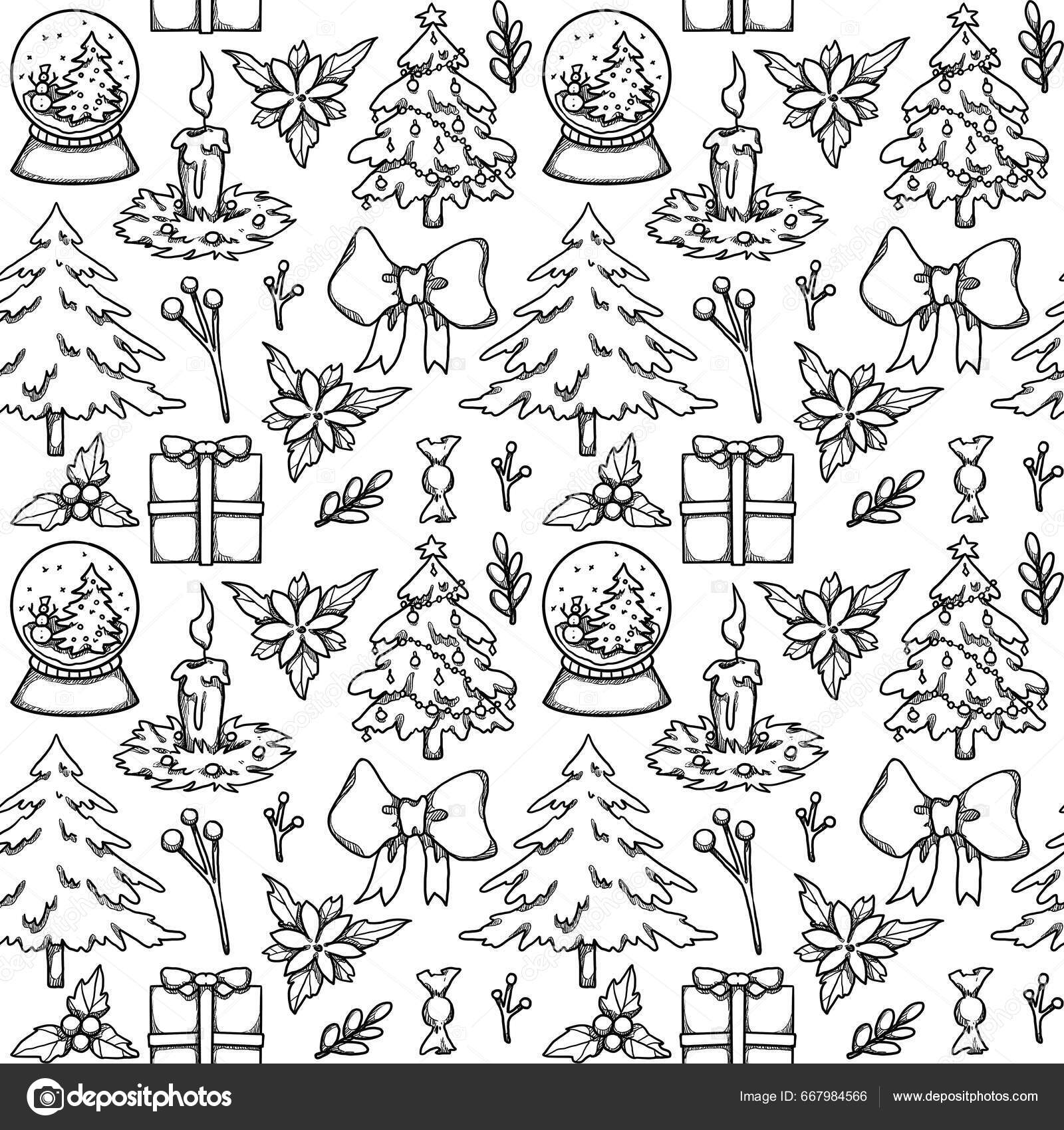 Linha Decorativa Desenhada Mão Arte Padrão Natal Presentes Árvore Natal —  Foto © InkStories #667984566, image size:1600x1700