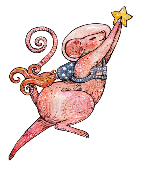 Ładna Ilustracja Myszy Astronauty Projektowanie Postaci Dzieci Ilustracja Książki Druk — Zdjęcie stockowe
