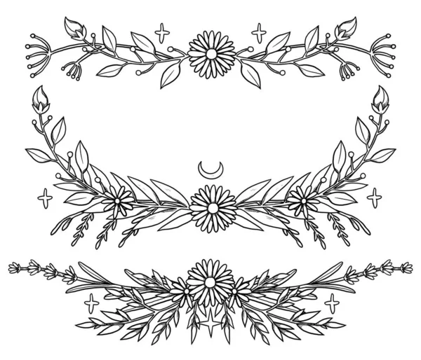 波荷花作曲 手绘线条艺术套件 植物图解 复古元素 巫术和异教艺术 装饰的性质 与白种人隔离 — 图库照片