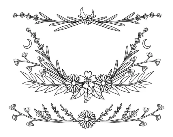 Boho Kompozycje Kwiatowe Ręcznie Rysowany Zestaw Artystyczny Ilustracje Kwiatowe Element — Zdjęcie stockowe