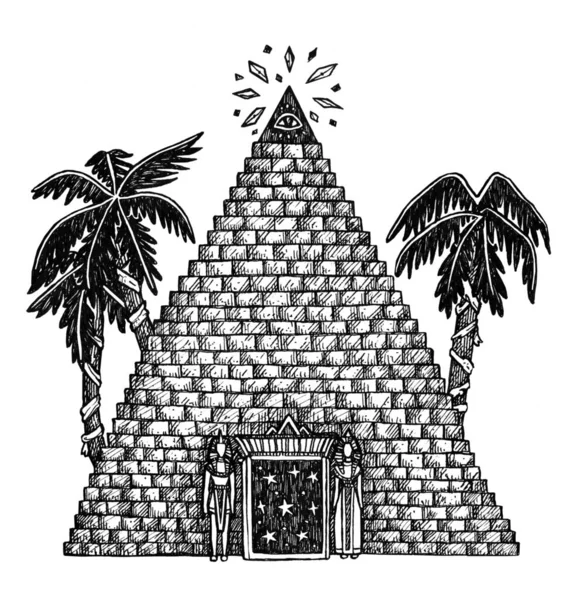 Дом Мамочки Чернилами Мистическая Гробница Пустыне Пирамида Фараона Декоративная Иллюстрация — стоковое фото