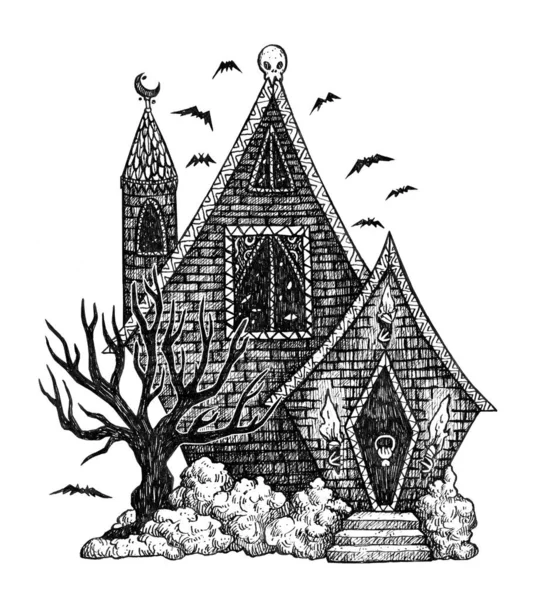 뱀파이어의 하우스 무서운 오래된 끔찍한 장식적인 그림입니다 스티커 직물을 할로윈 — 스톡 사진