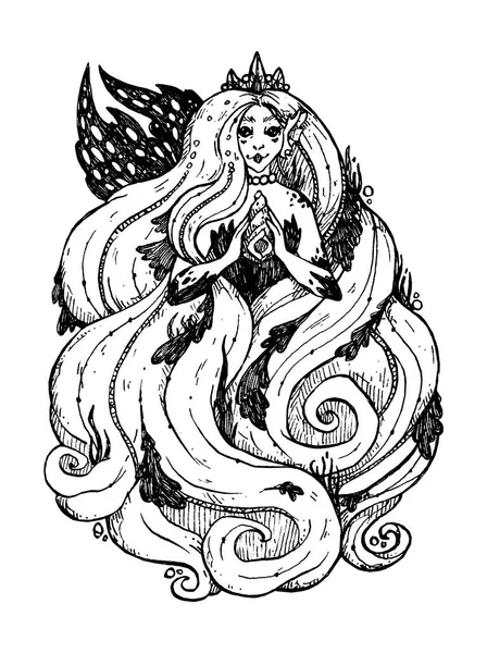 Fairy Ink Character Mermaid Wonderful Water Spirit Decorative Illustration Halloween — Stock Photo, Image