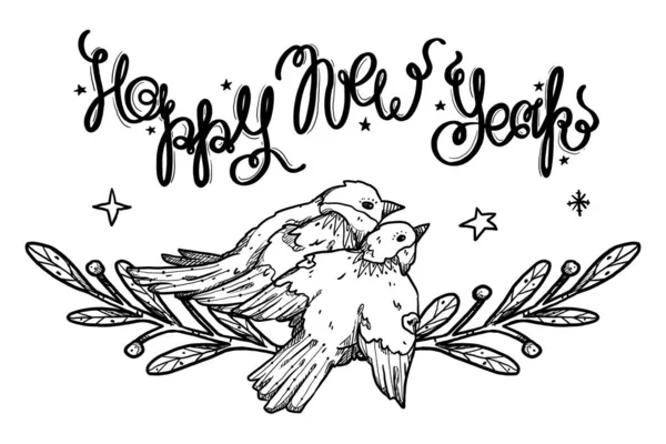 Hoş Bir Yeni Yıl Tebriği Yapımı Tatil Kartı Samimi Kuşlar — Stok fotoğraf
