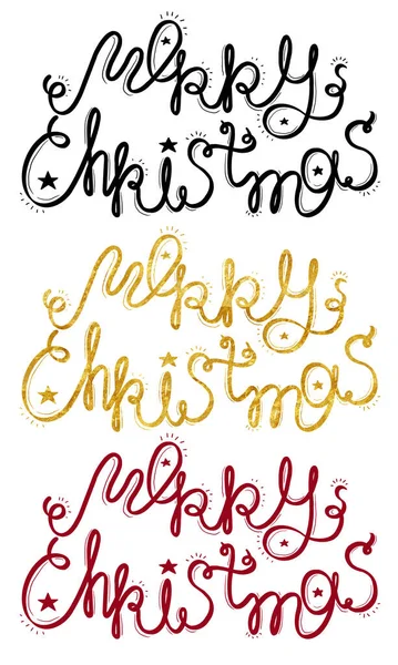Merry Christmas Line Lettering Black White Red Gold Versions Separate — Stock Photo, Image