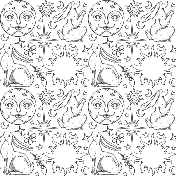 Dekorativní Bezešvé Králičí Vzory Ručně Kreslené Čáry Umění Přírodními Duchovními — Stock fotografie