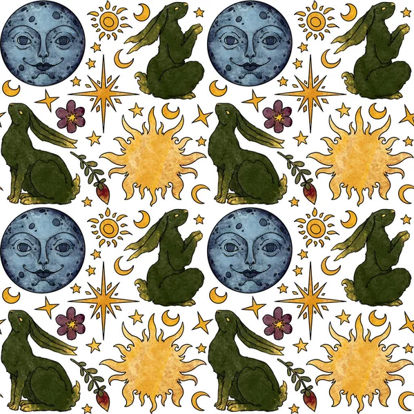 Patrones Decorativos Conejo Sin Costura Colores Elementos Naturales Espirituales Hechos —  Fotos de Stock