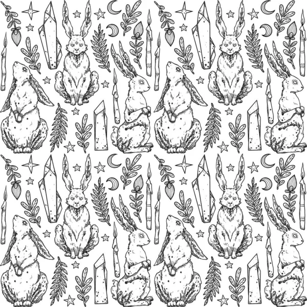 Patrones Decorativos Conejo Sin Costura Arte Línea Dibujado Mano Con — Foto de Stock