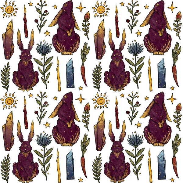 Patrones Decorativos Conejo Sin Costura Color Rojo Diseño Dorado Elementos —  Fotos de Stock
