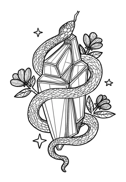 Ручная Иллюстрация Змеями Декоративная Иллюстрация Черное Белое Цветочный Состав Винтажный — стоковое фото
